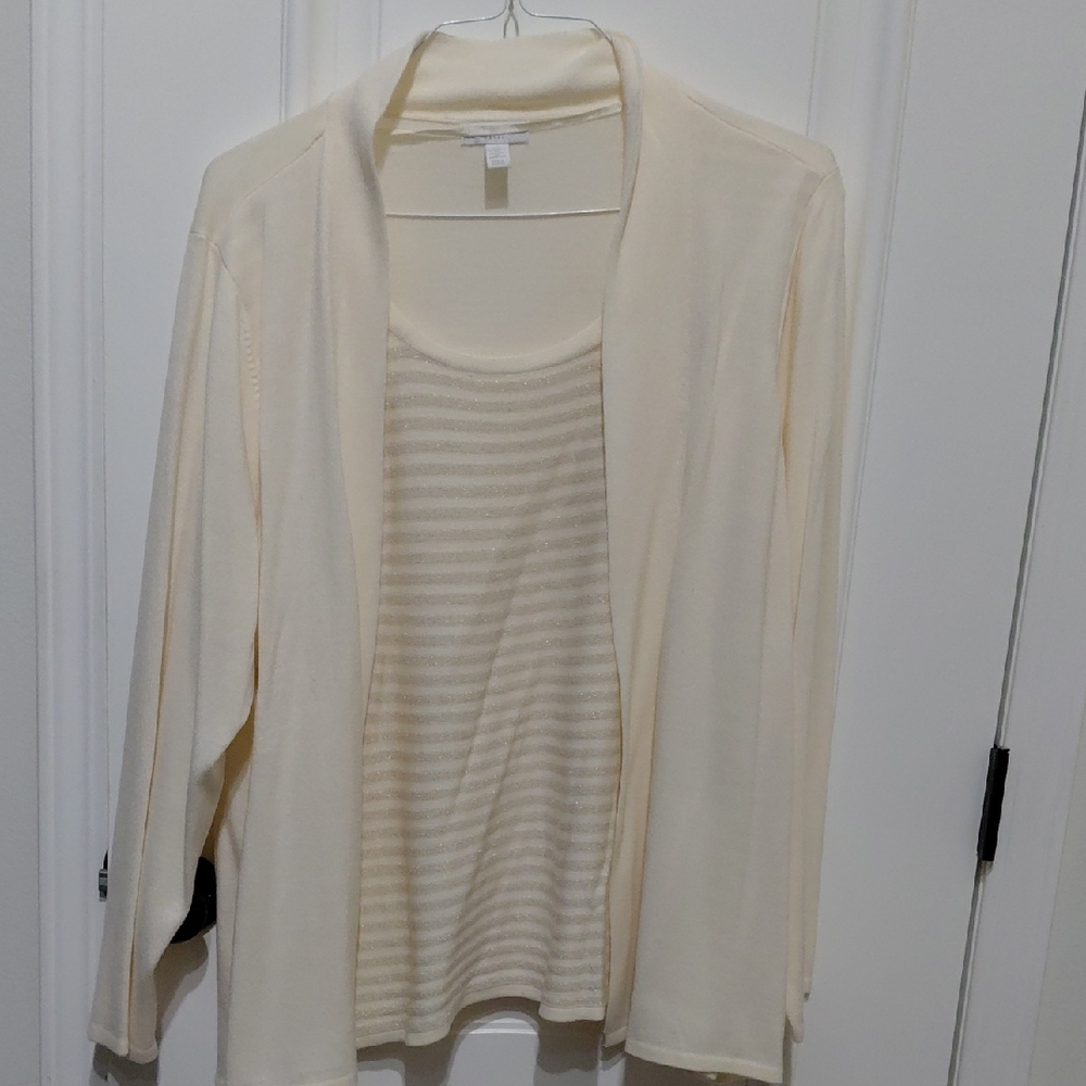 Charter Club Cream Knit Cardigan and Striped Top Set